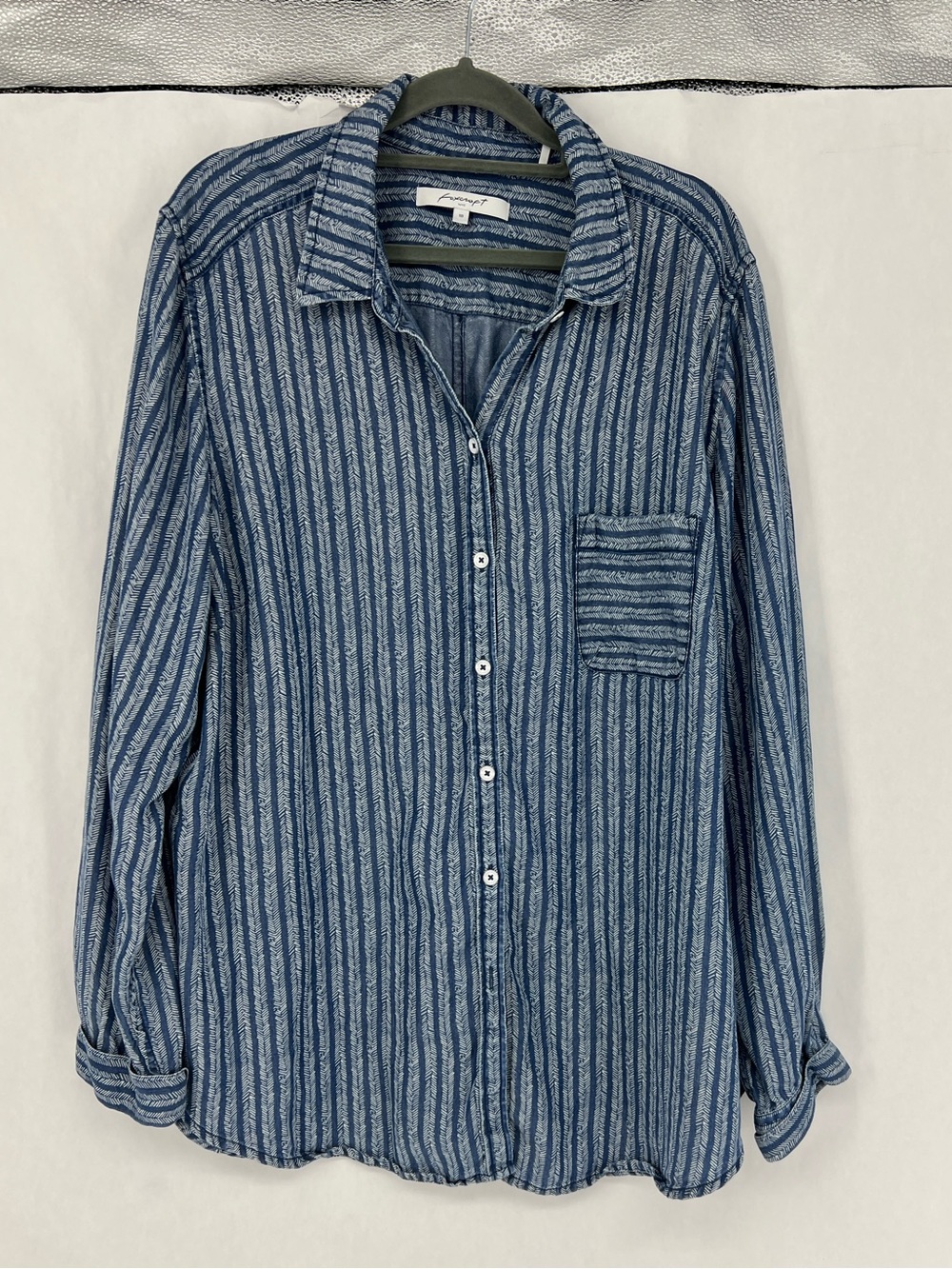 Foxcroft Blue Striped Button-Down Shirt
